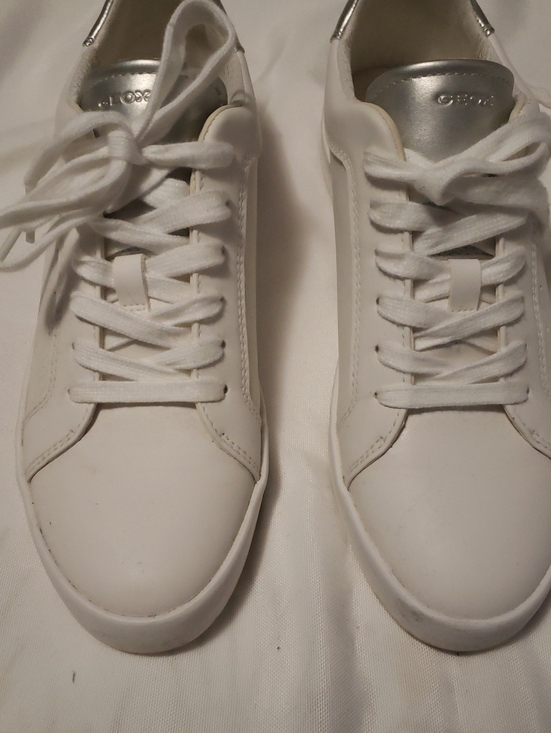 Geox Shoes - Geox White Sneakers with Silver Tongue Detail